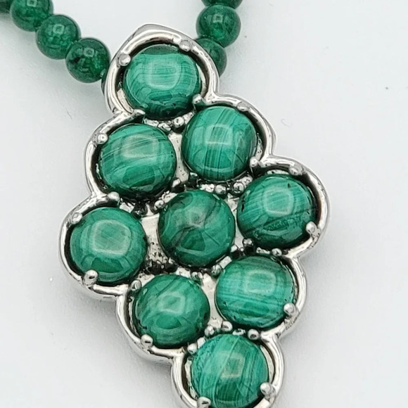 Malachite Beads 316 L Stainless Steel 1.75" Pendant 20" Green Quartzite Necklace - Picture 7 of 15